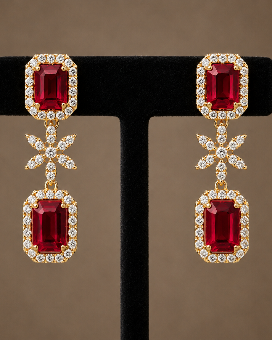 Red CZ Stone Premium Party Wear Necklace Set
