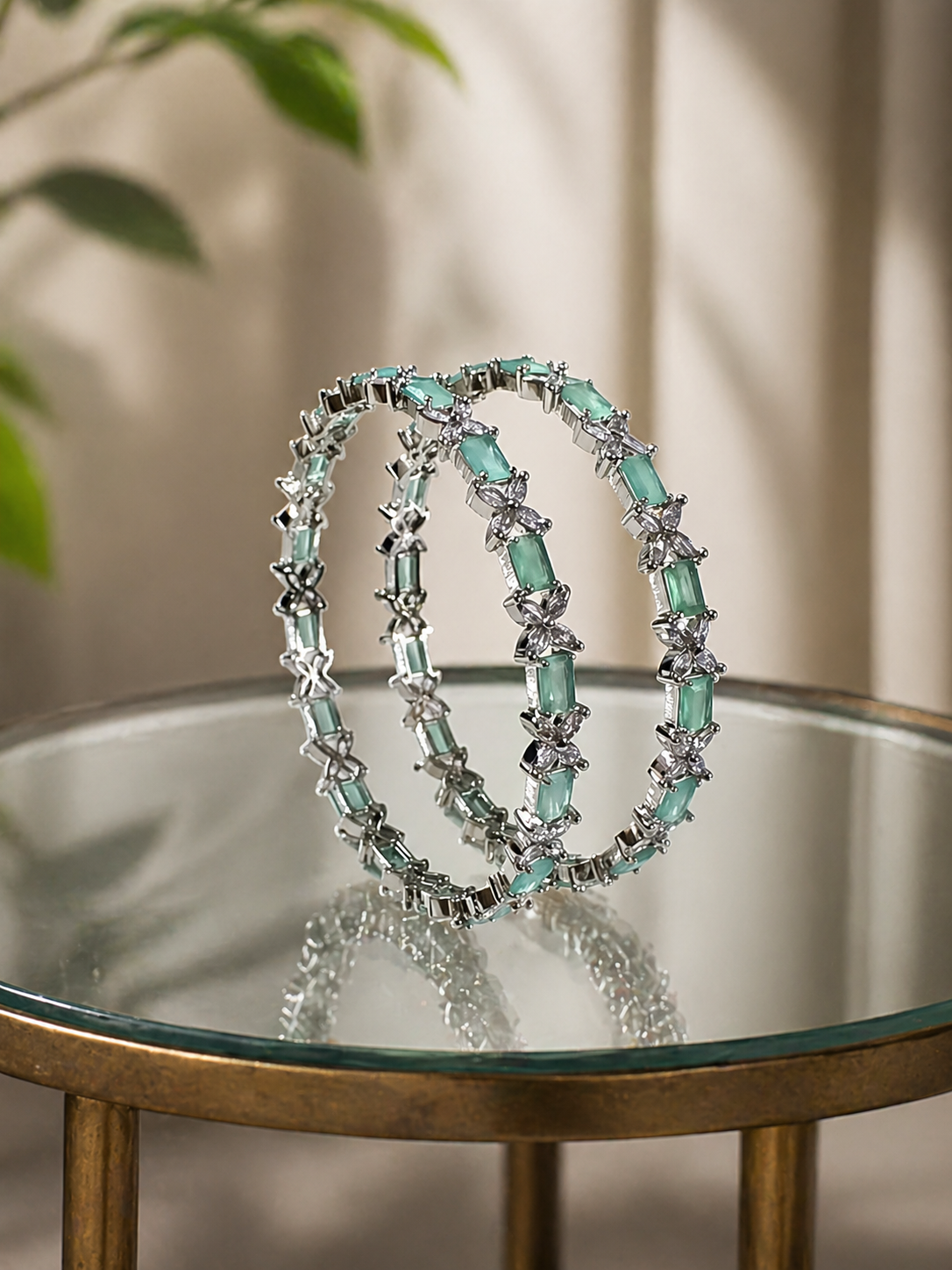 Mint Bloom AD Stone Bangle Set
