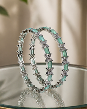 Gemof U Turquoise beaded Bangles . AD stones. Rhodium Plated 