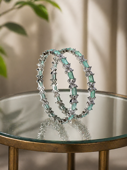 Mint Bloom AD Stone Bangle Set