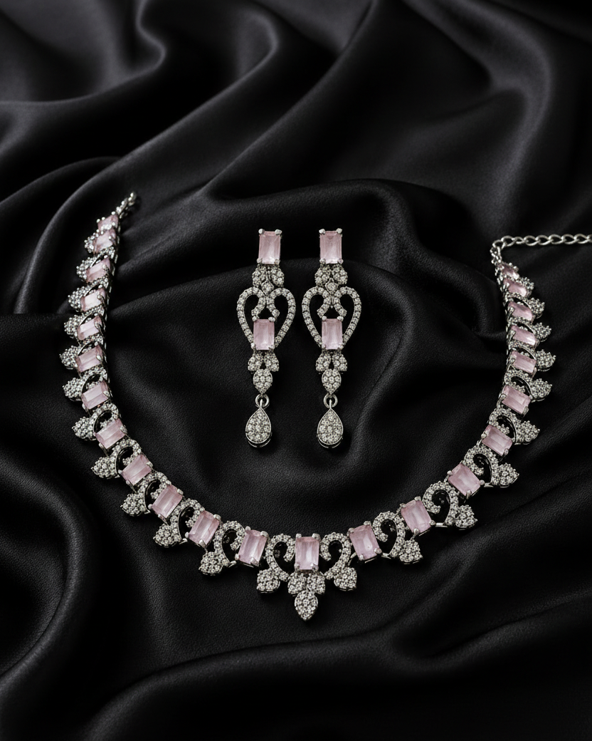 Nita Rhodium plated Pink stone