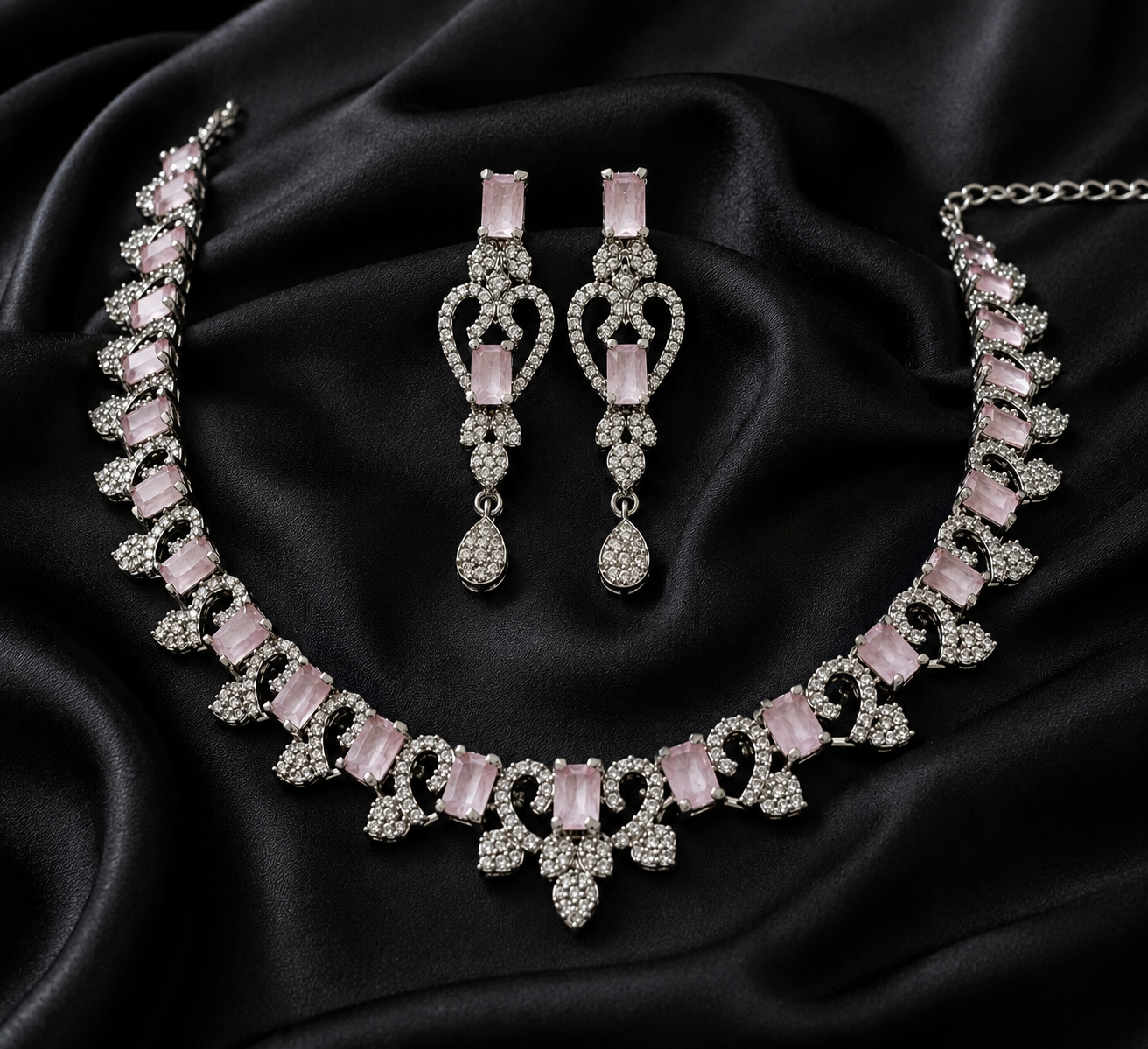 Nita Rhodium plated Pink stone