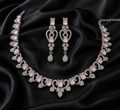 Nita Rhodium plated Pink stone