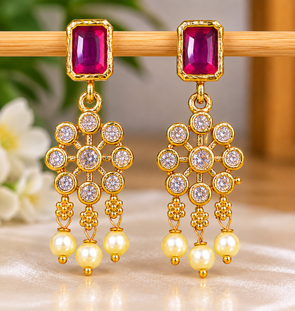 Antique Ruby& Pearl CZ Necklace Set