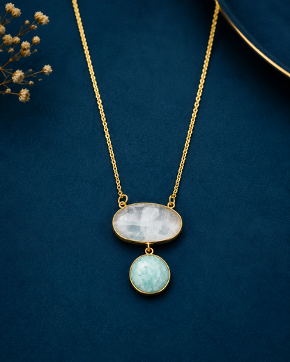 Dual Layer Stone Drop Pendant Necklace