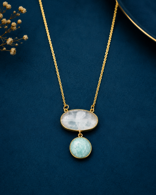Dual Layer Stone Drop Pendant Necklace