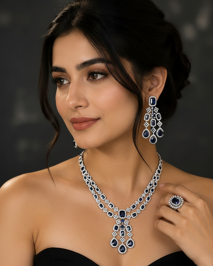 Premium CZ Sapphire Blue Partywear Necklace