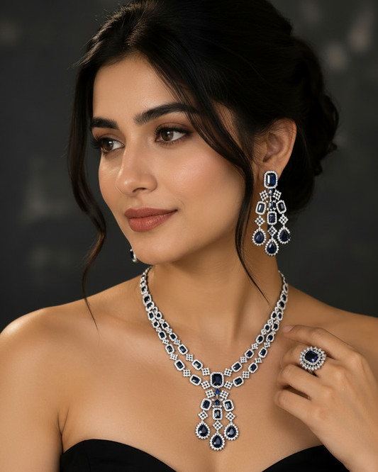 Premium CZ Sapphire Blue Partywear Necklace