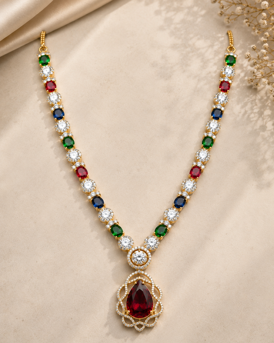 Multi CZ Partywear Necklace Premium