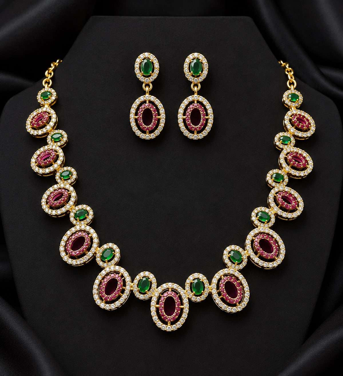 Navomi Ruby&Green Stone Necklace Set