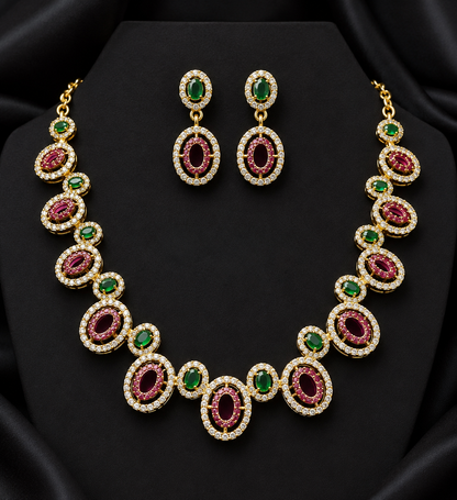 Navomi Ruby&Green Stone Necklace Set