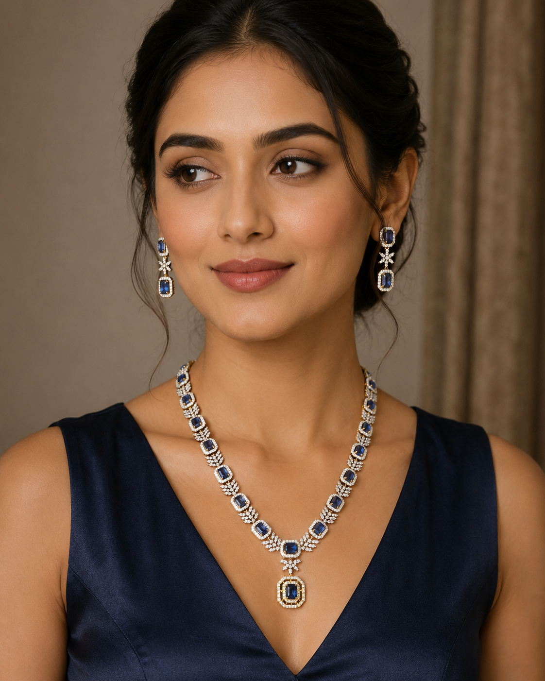 Mia Blue Sapphire Premium Necklace Set