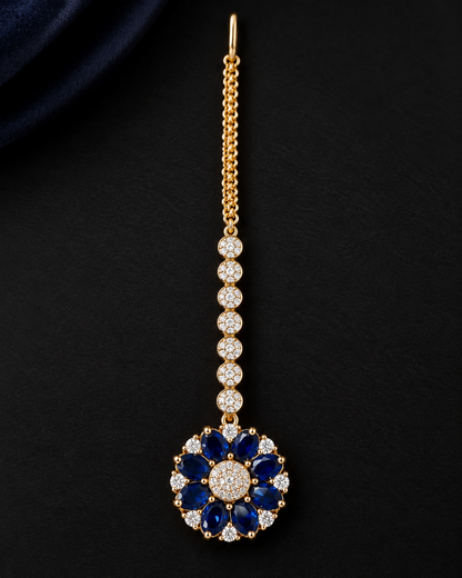 Midnight Blue AD Stone Rose Gold-Finish Maangtikka