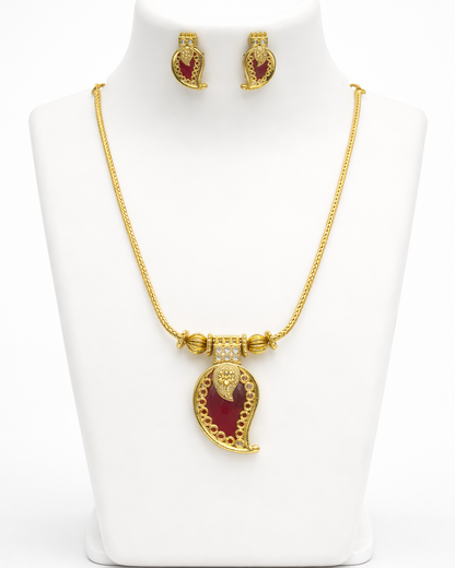 Traditional Red Mango Malai Addigai Necklace Set