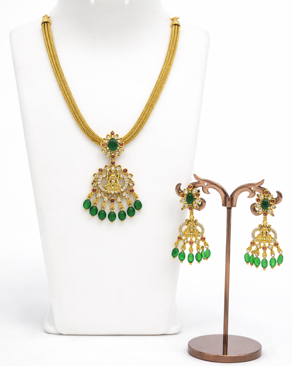 Antique Kemp Stone Addigai Necklace Set Purple& Green