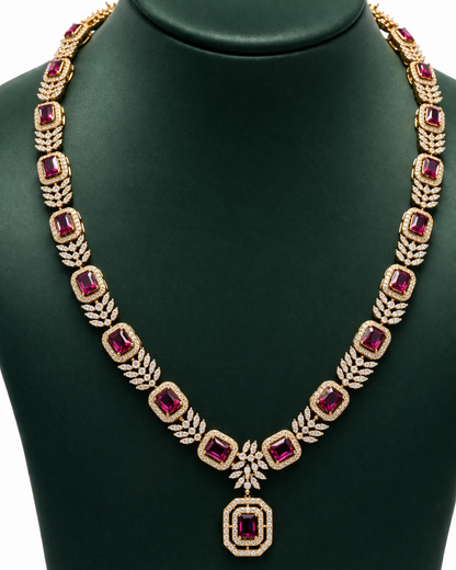 Red CZ Stone Premium Party Wear Necklace Set