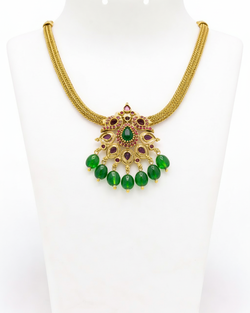Sivi Antique Temple Attigai Ruby Necklace set