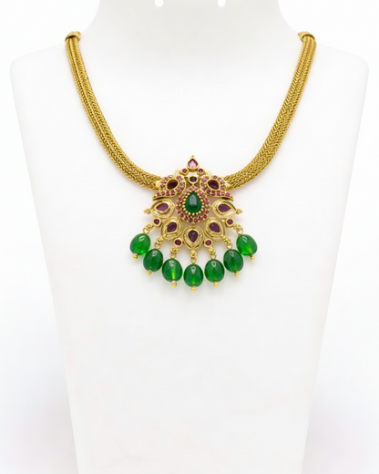 Sivi Antique Temple Attigai Ruby Necklace set