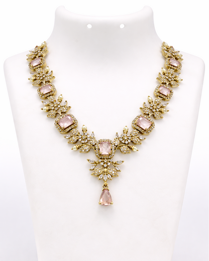 Rivana AD pink Flowery Necklace Set