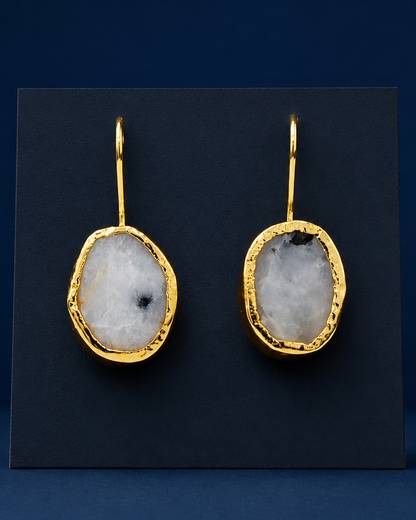 White Oval Drop Earrings