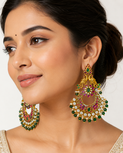 Ruby& Emerald Kemp Chandbali Earrings