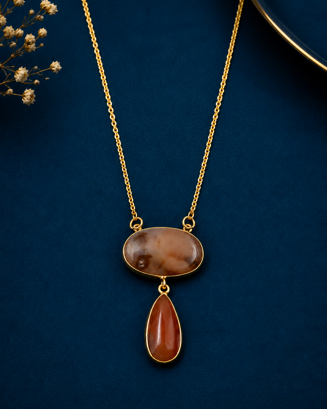 Dual Layer Stone Pendant Necklace