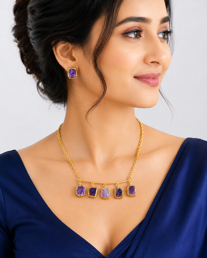 Amara Raw Amethyst Bar Necklace Set