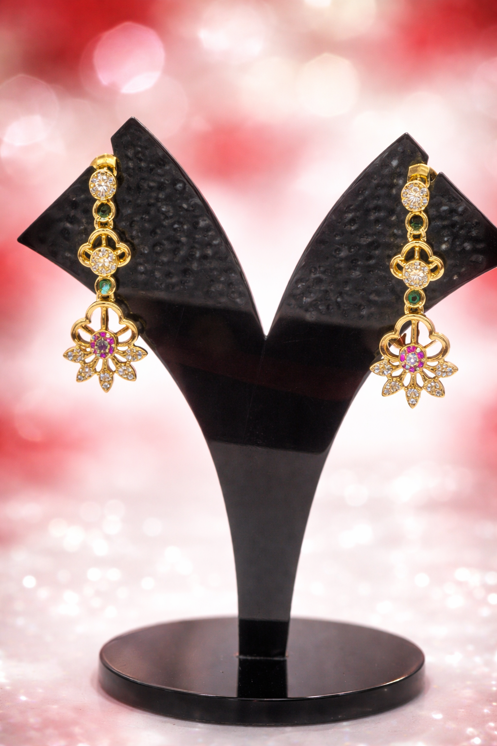 Gulzar White & Ruby CZ Floral Golden Necklace