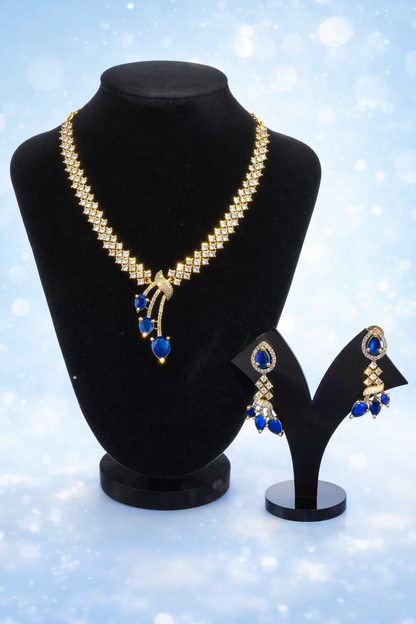 Asymetric Blue AD Y- Necklace set
