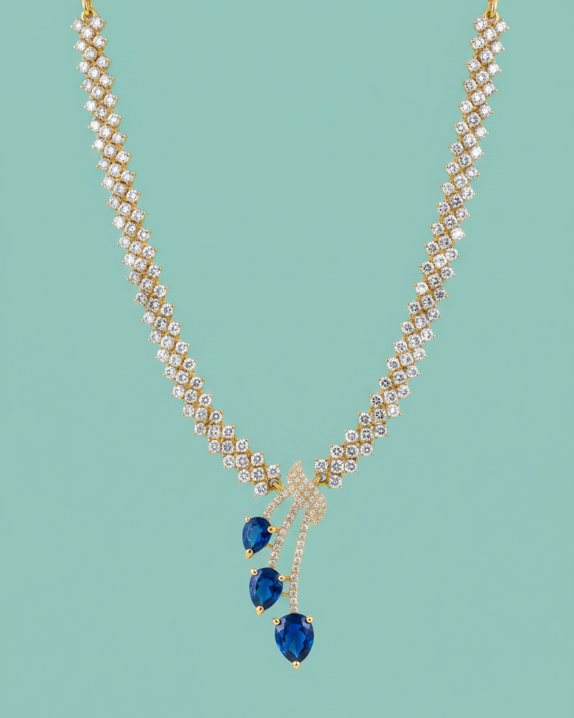 Asymetric Blue AD Y- Necklace set