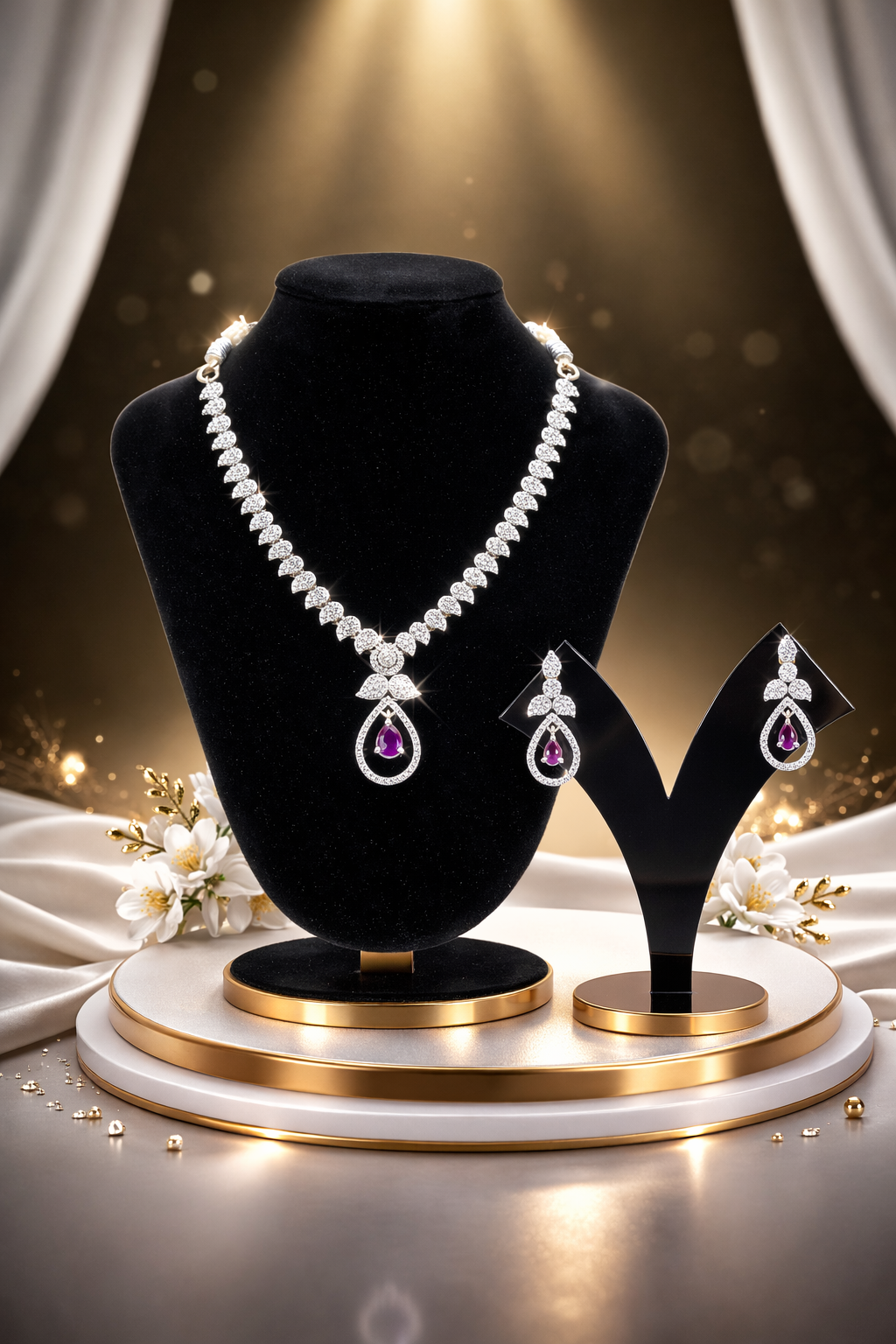 Ekta Whitestone & Ruby AD Necklace