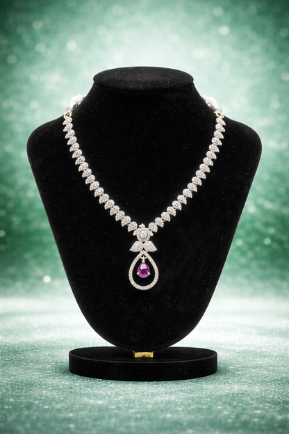 Ekta Whitestone & Ruby AD Necklace