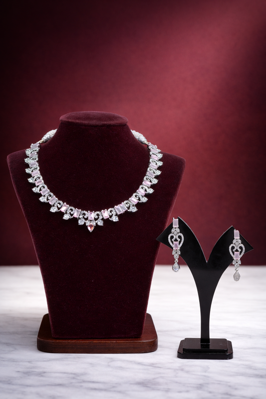 Nita Rhodium plated Pink stone