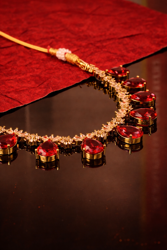 Isha Victorian Red Stone Necklace Set