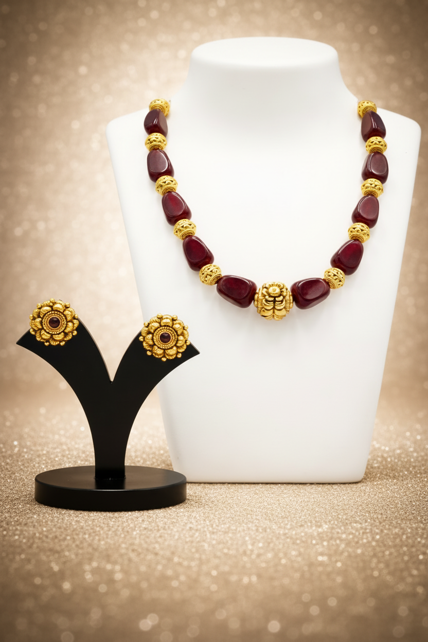 Sitara Antique Red Beaded Gola Necklace