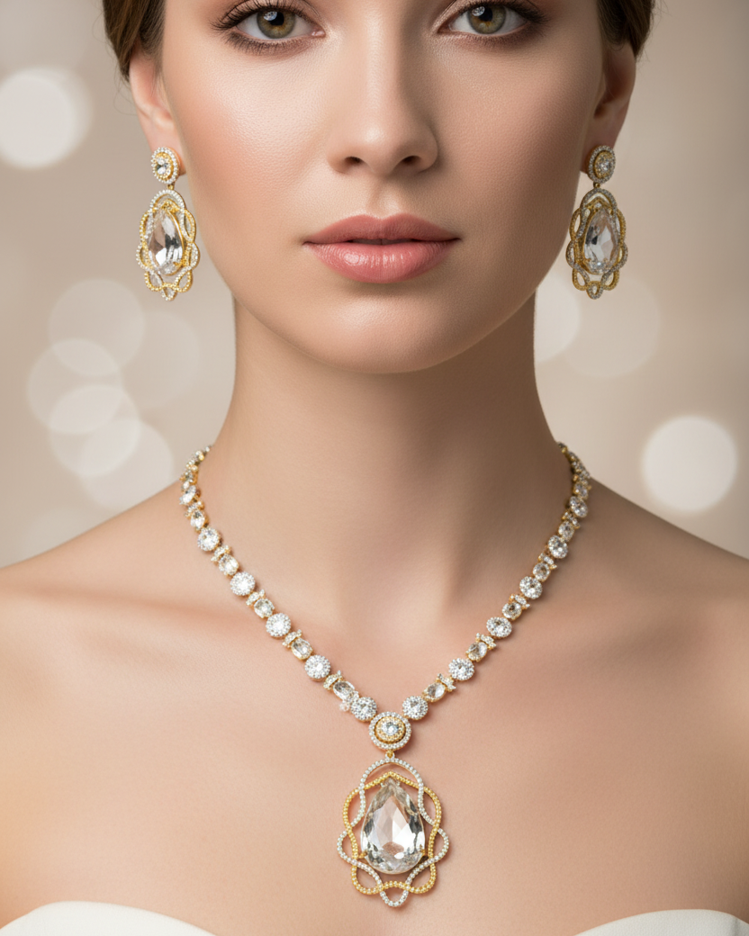 Zaya Two -Toned White AD Statement Necklace Set