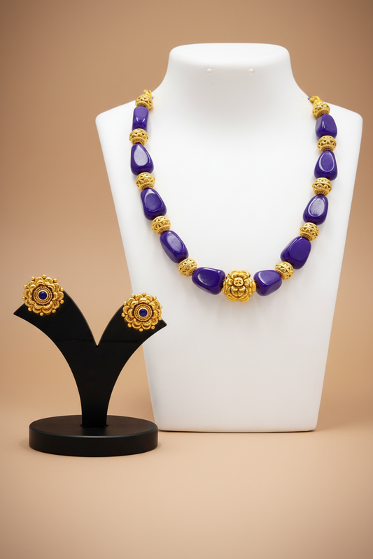 Sitara Antique Blue Beaded Gola Necklace