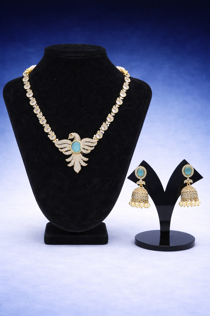 Swan Grace Designer CZ Necklace & Jhumikki Earrings