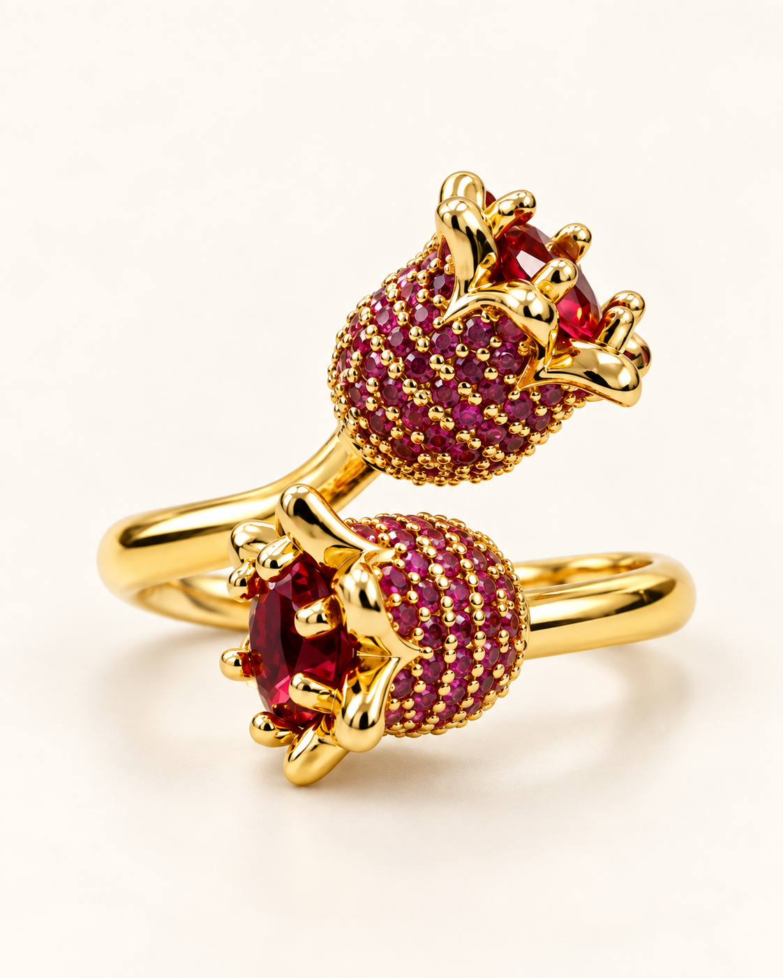Crimson Bloom Twin-Cluster Ring