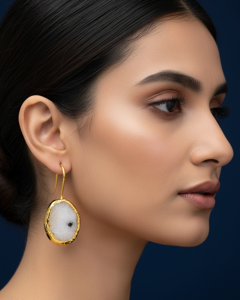 White Oval Drop Earrings