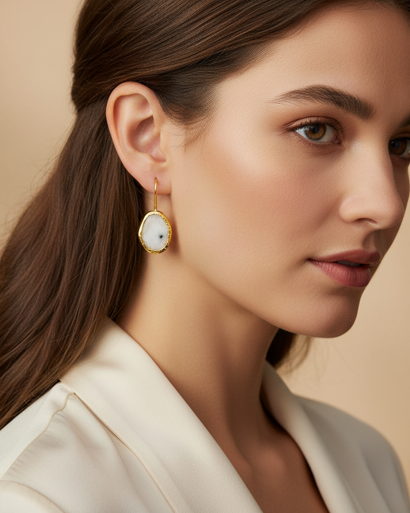 White Oval Drop Earrings
