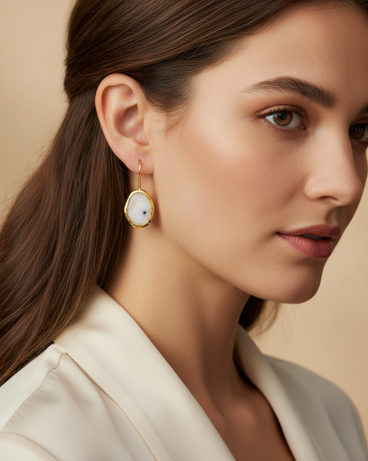 Handmade White Oval Drop Earrings