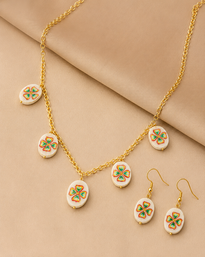 Floral  Mother Of Pearl Handcrafted Necklace Set