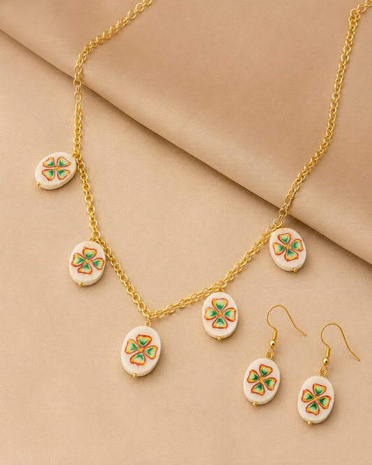 Floral  Mother Of Pearl Handcrafted Necklace Set