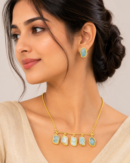 Mint Quartz Fringe Statement Set
