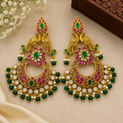Ruby& Emerald Kemp Chandbali Earrings