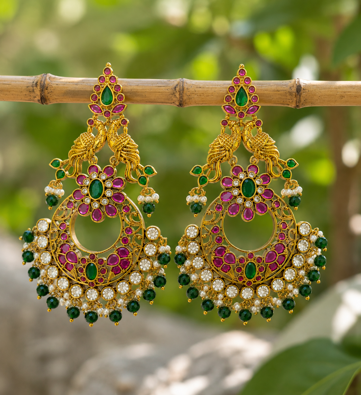Ruby& Emerald Kemp Chandbali Earrings