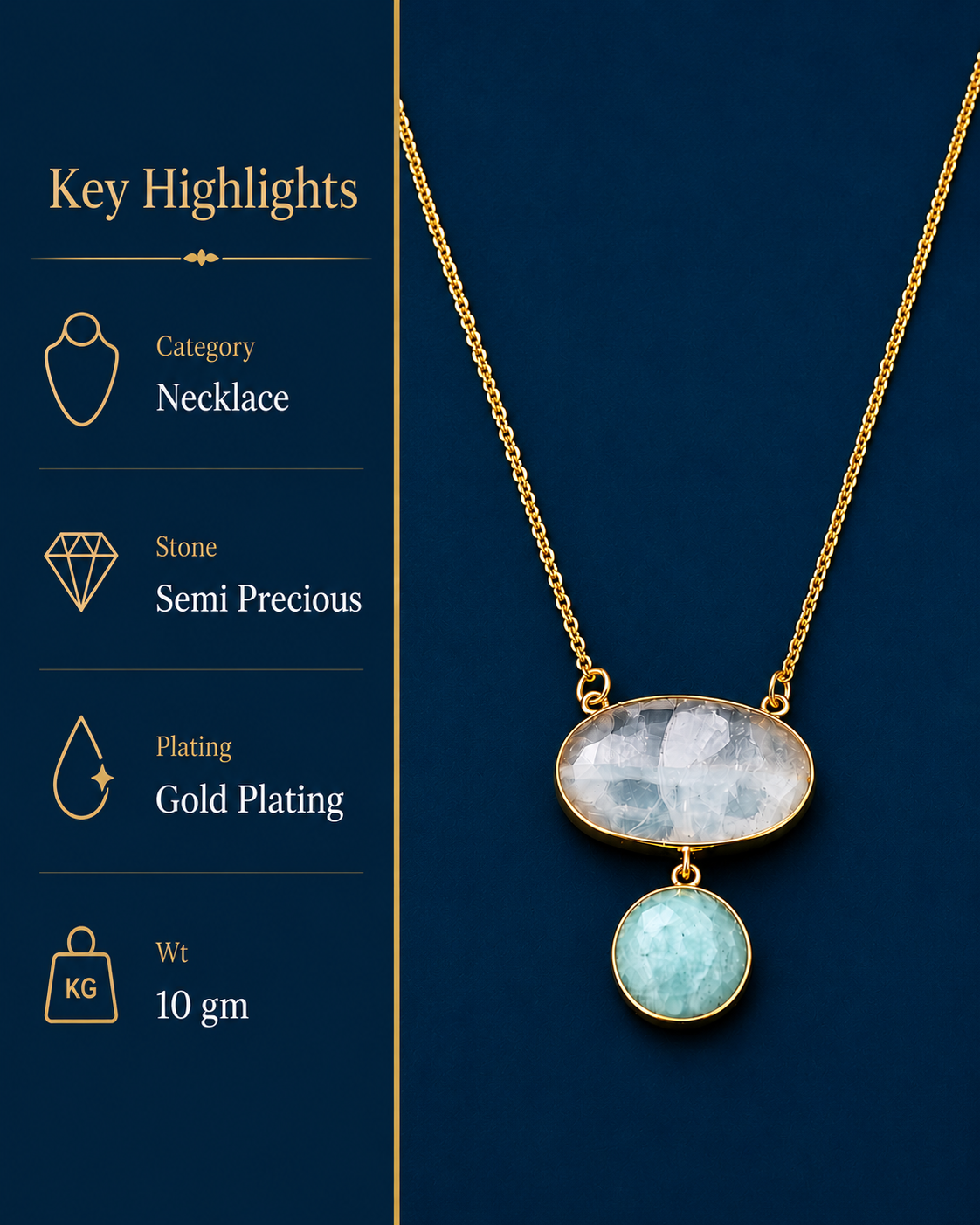 Dual Layer Stone Drop Pendant Necklace