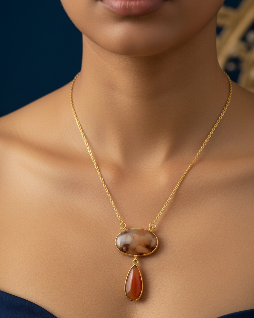 Dual Layer Stone Pendant Necklace