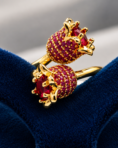Crimson Bloom Twin-Cluster Ring